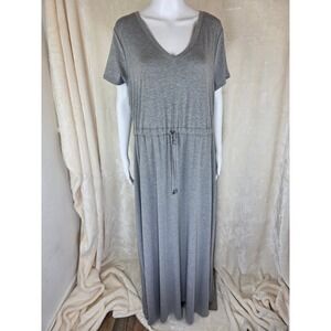 Torrid Womens Gray Jersey V-Neck Short Sleeve Maxi Dress Drawstring Waist